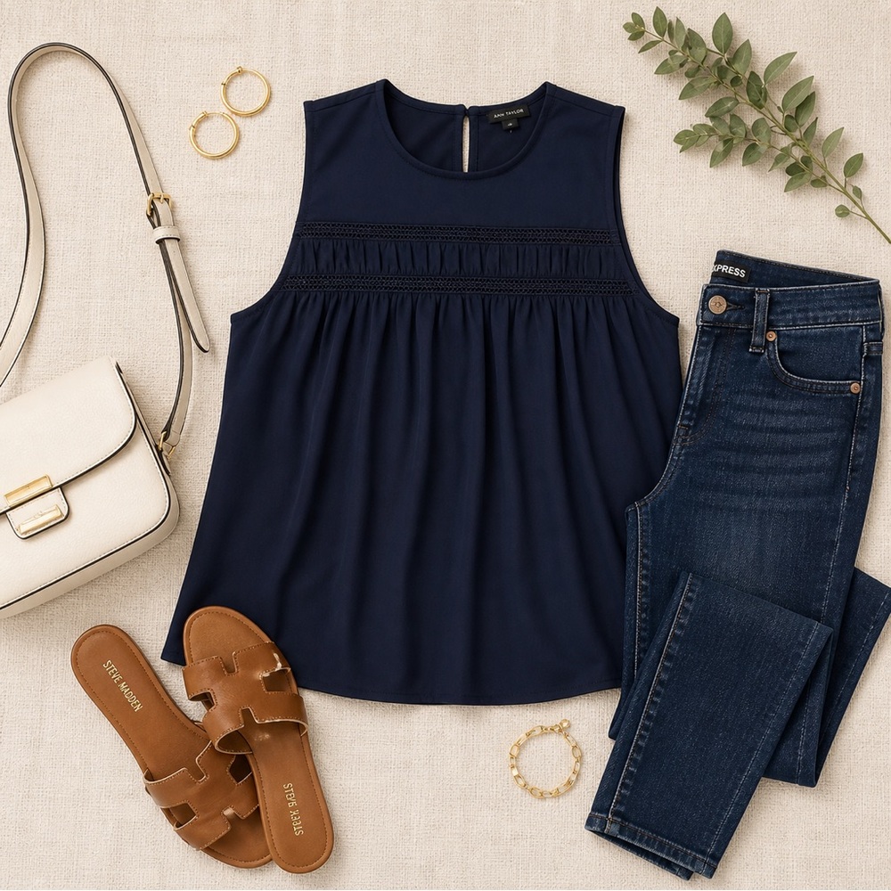 Ann Taylor Sleeveless Navy Top
